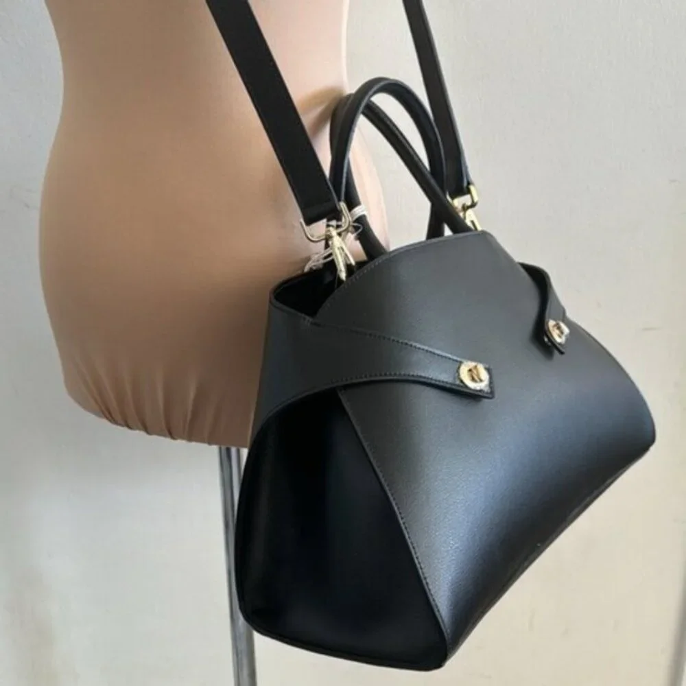 Anna Paola Annie Handbag Genuine Leather Italy Tote Crossbody Black